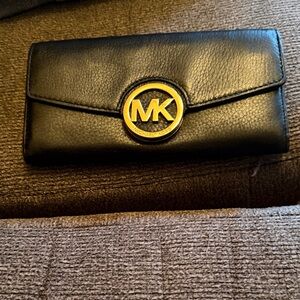 Michael Kors Black Leather Card Holder with Gold Logo